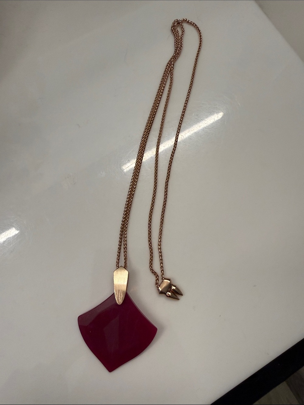 Kendra Scott Rose Gold Necklace with Fuchsia Pendant